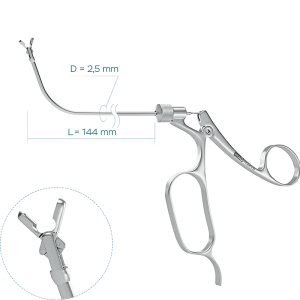 Щипцы для верхнечелюстных и лобных пазух, изгиб 70°, с вертикальным раскрытием губок (Ø трубки 2.5 мм, Ø бранш 3 мм)