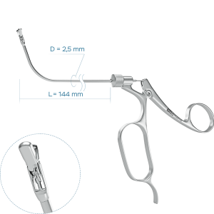 Щипцы для верхнечелюстных и лобных пазух, изгиб 70°, с горизонтальным раскрытием губок (Ø трубки 2.5 мм, Ø бранш 3 мм)
