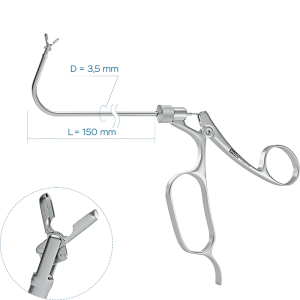 Щипцы для верхнечелюстных и лобных пазух, изгиб 110°, с вертикальным раскрытием губок (Ø трубки 3.5 мм, Ø бранш 4 мм)